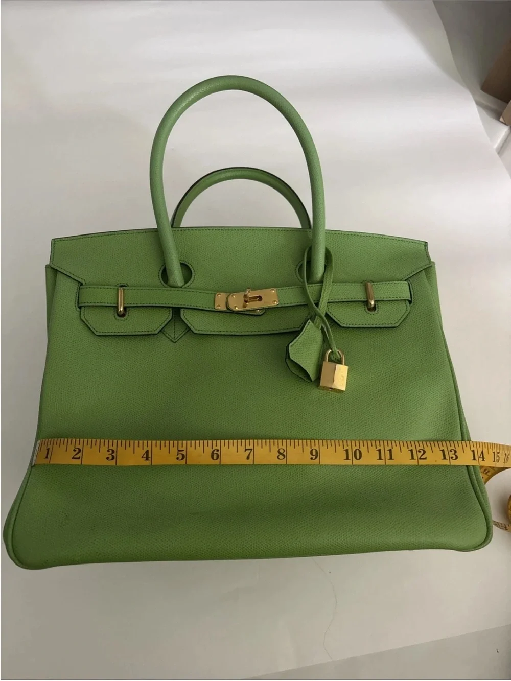 Green Leather Top-Handle Bag with Gold Hardware
